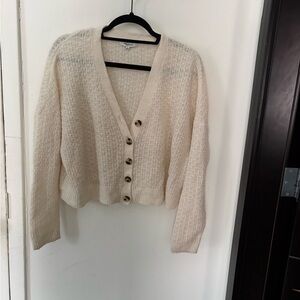 Madewell Cream Textured V-Neck Button Cardigan